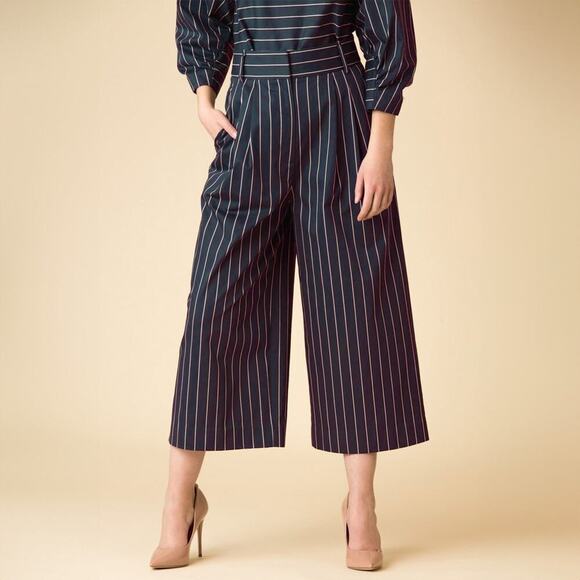 Tibi Sateen Stripe Bianca Wide Leg Cropped Pants Size 4 - Picture 1 of 5